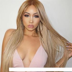 8A Silky Straight # 27 Lace Front Perruques Pour Balck Femmes Vierge Brésilienne Miel Blond Cheveux Sans Colle Full Lace Perruques de Cheveux Humains Bébé Ha326W