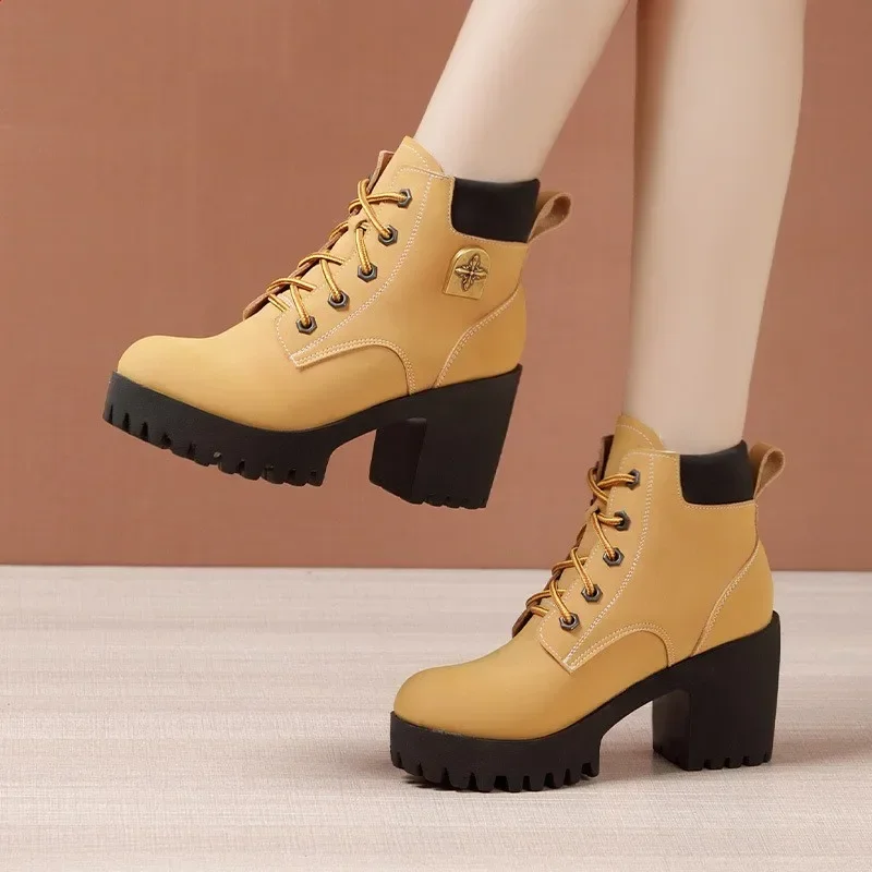 8cm 10cm Small Size 32-43 Thick Bottom Platform Shoes Genuine Leather Boots Winter 2024 Women's Block High Heels ANkle Boots