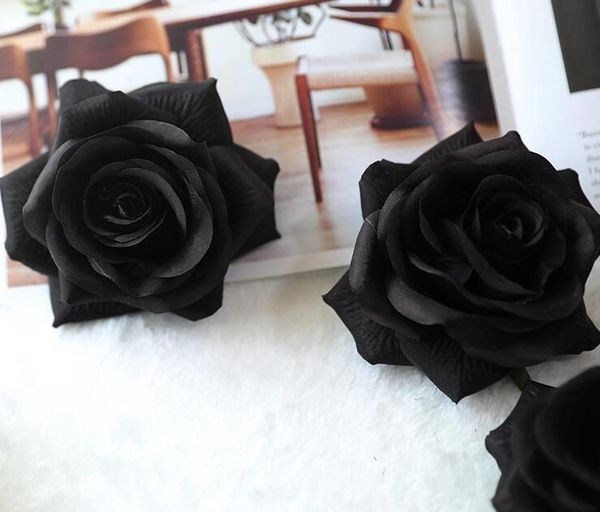 Cabezal de flores de seda decorativa de rosa negra de 8 cm/3.15 pulgadas de rosa negra para la pared de la boda decoración del hogar del hogar