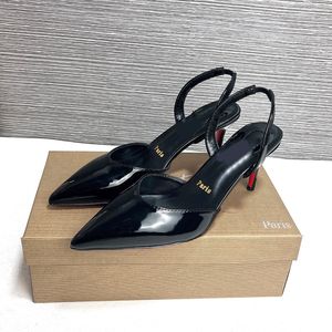 8 cm designer hakken schoenen slingbacks pumps 2024 nieuwe dames schoenen rode bodem sandalen stiletto hakken sandalen octrooi lederen luxe kantoor kleding schoenen puntige tenen