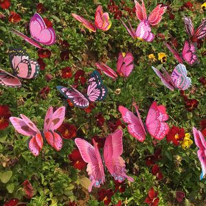 Varilla de vástago de mariposa simulada de doble capa de 8CM, jarrón en maceta para césped y jardín, decoraciones de mariposas de PVC, complemento P243