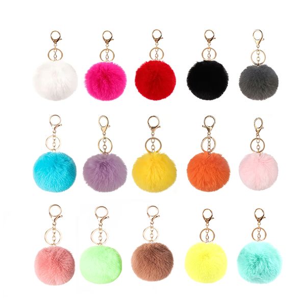 8CM boule de fourrure porte-clés Faux lapin en peluche porte-clés voiture porte-clés sac décoration pendentif porte-clés