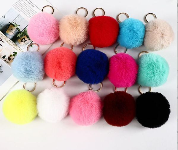 8cm Pompon Sac Porte-clés Anneaux Porte-clés De Voiture Or Couleur Chaînes Pompons Faux Faux Fourrure De Lapin Charmes Chaîne DIY Pom Poms Boules Femmes Sac Pendentif Bijoux Cadeaux