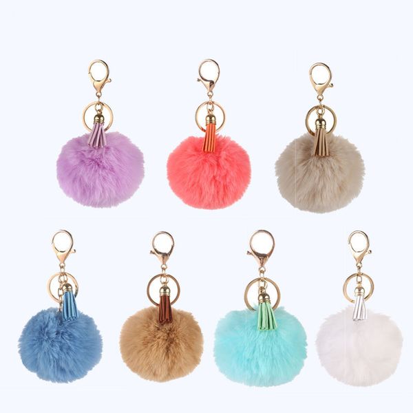 8 cm Pompon Gland Charmes Porte-clés Anneau Or Porte-clés De Voiture Pompons Faux Fourrure De Lapin DIY Pom Poms Boules Porte-clés Mode Femmes Sac