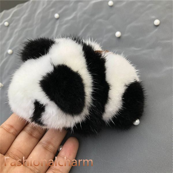 Porte-clés ours Panda en fourrure véritable de 8cm, breloque pour sac, pendentif, jouet pour enfants