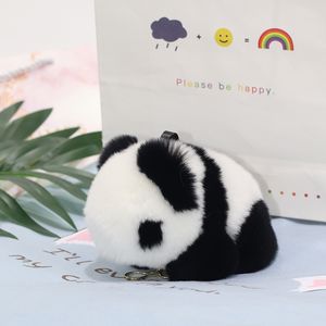 8cm Real Echt Konijn / Rex Bont Panda Bear Pompom Ball Tas Charm Sleutelhanger Sleutelhanger Accessoires Telefoon Portemonnee Handtas