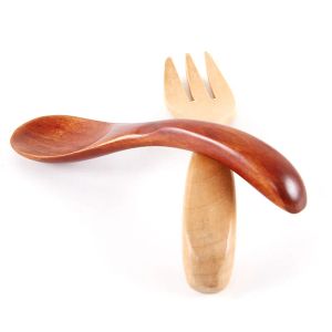 8 cm Small Natural Wood Booden Spoon Fork Baby Feed Feed Condiment Condiment Salt Sugar Kid Ice Ice Cream Table Volent LL