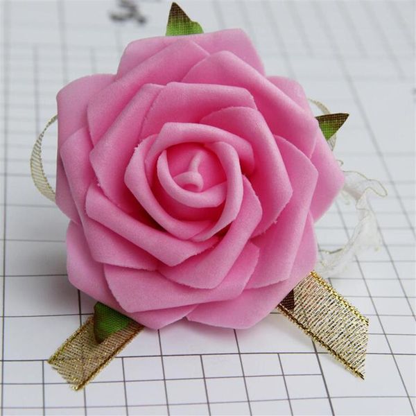 8 cm muñeca flor rosa cinta de seda novia ramillete mano pulsera decorativa dama de honor cortina banda Clip ramo G1130262o