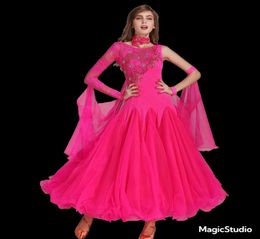 8Color 17New Modern Dance Dress Women Lace Diamond Waltz Tango Foxtrot Quickstep Costume Competitie Kleding Standaard Ballroom DA6421115