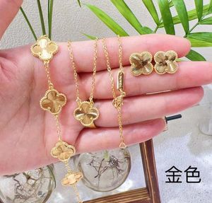 8Color 4 Four feuilles Clover Luxury Designer Bijoux Shell Brass Copper Femmes Boucles d'oreilles Collier d'anniversaire cadeau