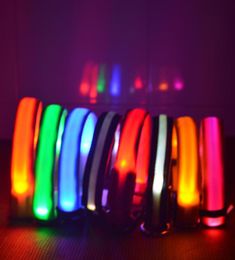 8 couleurs 4 tailles nuit sécurité lumière LED clignotant lueur Nylon collier de chien de compagnie petit chien moyen laisse pour animaux de compagnie collier de chien clignotant sécurité Col8768786