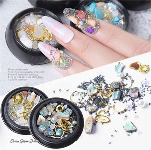 8 kleuren Nail Art Decoraties Oceaan Storm Nagels Boor Micro Crystal Sand Shell Metalen Sieraden Gemengd Zwart Boxed Gratis schip 10