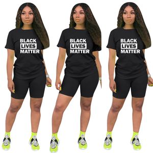 8colors Femmes Shorts Survêtement Black Lives Matter lettre Imprimé Deux Pièces Ensemble T-shirt + Shorts Tenues D'été Costume De Sport T-shirts GGA3503