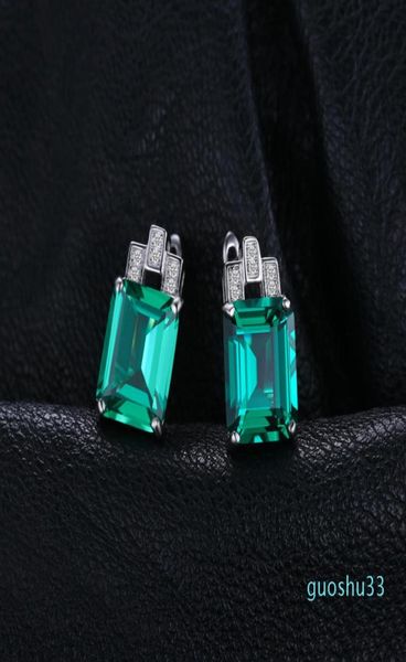 8CT Boucles d'oreilles de cerceau Nano Emerald simulées 925 Boucles d'oreilles en argent sterling pour femmes Gémères GOLES OUEURES CORÉANT