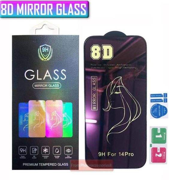 Protector de pantalla de teléfono de cristal templado 8D Beauty Mirror para iphone 14 13 12 MINI 11 pro max SE XR X XS 8 7 6 con caja al por menor8450036