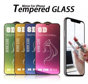 8D kleurspiegelschermbeschermer voor iPhone 14 Pro Max 11 12 13 Mini A4 Rol Materiaal Mirrortempered Glass XR XS 7 8 Anti-Scratch Film