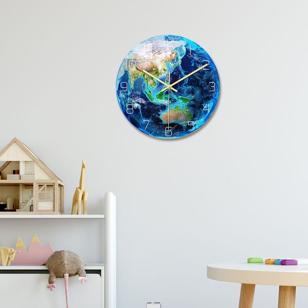 8d, horloge murale éclatante, balayage muet, horloge de terre lumineuse, horloges murales, brillance dans les sombres, autocollants muraux pour décor pour enfants, planètes