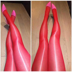 8D taille haute huile brillant collants pour femmes Lingerie chaude ultra-mince 1 ligne brillant Sexy collants transparent Nylon bas Medias X0521