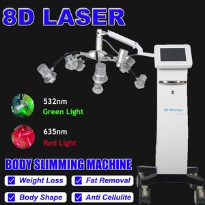 Máquina de adelgazamiento corporal con láser 8D Láser dual 532 nm 635 nm Pérdida de grasa Eliminación de peso Anti celulitis 8 cabezales de tratamiento Equipo de belleza Uso en salón en casa