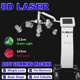 Máquina de adelgazamiento corporal con láser Lipo 8D Longitud de onda dual 532 nm 635 nm Reducción de peso Pérdida de grasa Anti celulitis Contorno corporal Equipo de belleza