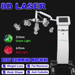 8D Lipo Laser Machine voor lichaamsvermagering Dubbele laser Rood Groen licht 532 nm 635 nm Koude lasertherapie Gewichtsverlies Vetverwijdering Anti-cellulitis Schoonheidsapparatuur