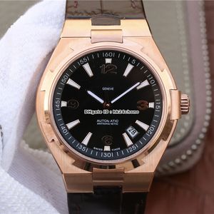 8F Factory Hoogwaardige horloges 47040 / 000R-9666 Overseas 42mm Rose Gold ETA 9015 Automatische Herenhorloge Sapphire Crystal Black Dial Lederen Band Rents Horloges
