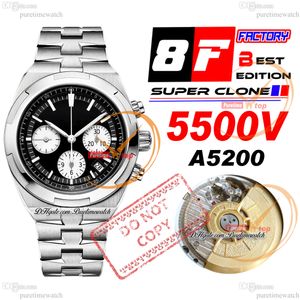 8F Overseas 5500V A5200 Chronographe automatique Montre pour homme 42,5 mm Cadran noir et blanc Bracelet en acier inoxydable Super Edition Montres Puretimewatch Reloj Hombre