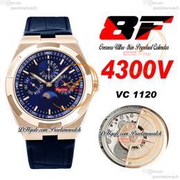 8F Overseas Perpetual Calendar Moonphase 4300V A1120 Montre automatique pour homme Or rose Cadran bleu bâton Bracelet en cuir Super Version Edition Puretime I9