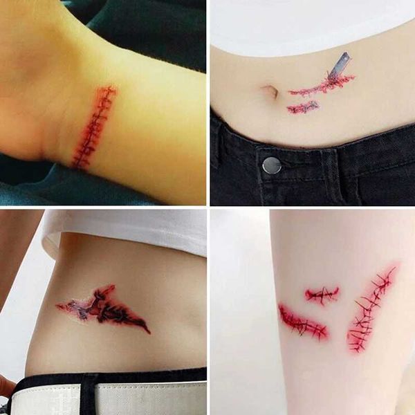 8fa6 Tattoo Transfert 30 PCS Halloween Party FermProof Tattoos Tattoos Stickers for Women Men 3D Reality Vampire Blood Scar Design Tattoo Stickers 240426