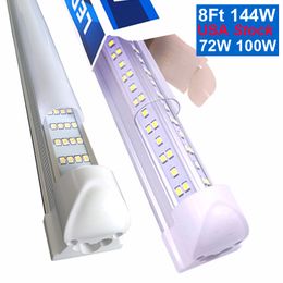 Puerta enfriadora de 8 pies LED 4 filas 144 W Tubo integrado 4 pies 8 pies Tubos T8 Luz en forma de V Luces fluorescentes para tiendas Iluminación de almacén Bombilla fluorescente de repuesto oemled