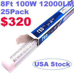 8Ft 100W Filas dobles Luces de tubo LED Accesorios de iluminación integrados en forma de V SMD2835 Ultra brillante Blanco frío 6500K Cubierta transparente AC85-265V Lámparas de bombilla de trabajo oemled