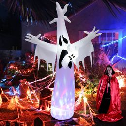 Fantasma inflable gigante de Halloween de 8 pies para decoración al aire libre con luz LED giratoria colorida
