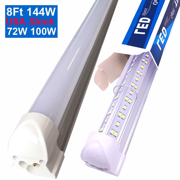 Tubo de luz LED integrado de 8 pies en forma de V 72W 100W 144W Luces de tienda Funciona sin balasto T8 Cubierta de lente transparente, blanco frío 6000K Paquete de 25 piezas oemled