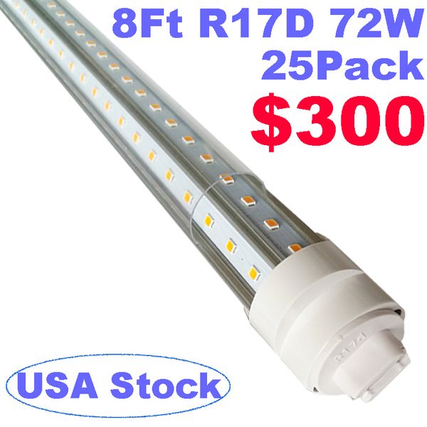 Ampoule LED 2,4 m, 2,4 m LedShop Light R17D en forme de V, 2,4 m Ampoules LED 6000 K 72 W 9000 lm, T8/T10/T12 LED Tube de remplacement, dérivation de ballast à double extrémité oemled