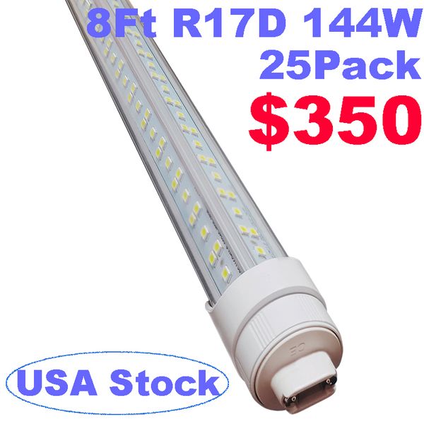 Ampoule LED 2,4 m 2,4 m R17D en forme de V, ampoules de 2,4 m 6000 K 144 W 18000 lm, 2,4 m ShopLight, tube LED T8 de remplacement à double extrémité alimenté ballast bypass crestech168