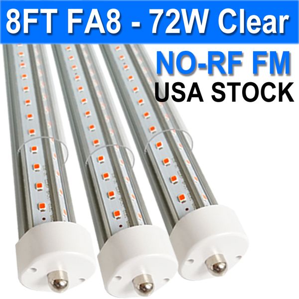 Ampoules LED de 8 pieds, 72W 7200lm 6500K (paquet de 25), ampoules LED de 8 pieds, lumières de remplacement LED T8 T12, couvercle transparent à broche unique FA8, remplace l'ampoule fluorescente F96t12 usastock