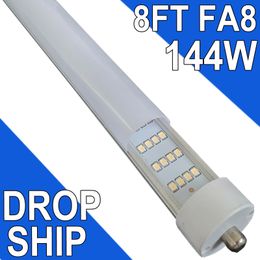 Ampoules LED de 8 pieds, super lumineuses 144W 18000lm 6500K, tubes LED T8 T10 T12, lumières LED FA8 T8 à broche unique, couvercle laiteux, ampoules LED de 8 pieds pour remplacer la lumière fluorescente usastock