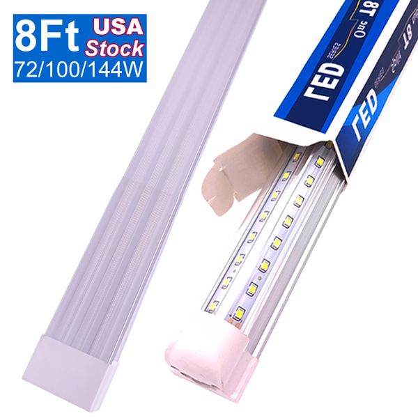 Lumières LED de 2,4 m pour le magasin, 2,4 m 24,9 cm de refroidisseur de porte de congélateur LED Tubes, super brillant blanc en forme de V fluorescent transparent avec couvercle compatible avec la lumière de montage en surface OEMLED