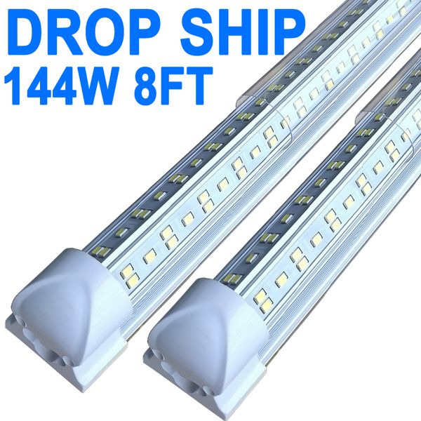 Luz LED para tienda de 8 pies, 144W 14400LM 6500K, luces de tubo LED conectables con cubierta transparente, iluminación LED T8 integrada en forma de V, luces de techo LED para taller de garaje crestech