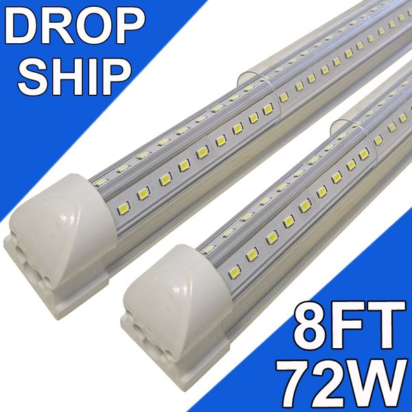 Luz LED para tienda de 8 pies, 72W 7200LM 6500K, luces de tubo LED conectables con cubierta transparente, iluminación LED T8 integrada en forma de V, luces de techo LED para talleres de garajes usastock