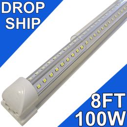 Luminaire d'atelier LED de 8 pieds - Tube LED intégré T8 de 100 W - 6 500 K 10 000 lm en forme de V connectable - Haut rendement - Couvercle transparent - Plug and Play - Magasins d'éclairage à 270 degrés usastock