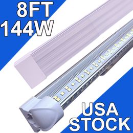 Lámpara LED para tienda de 8 pies, luces de tubo integradas T8 de 144 W, cubierta transparente de alto rendimiento de 6500 K, iluminación en forma de V de 270 grados, luces mejoradas para garaje, Plug and Play usastock