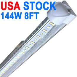 8ft LED Shop Light armatuur, 144W T8 Integrated Tube Lights, 6500K High Uput Clear Cover, V Shape 270 graden verlichting Warehouses Workshop Crestech