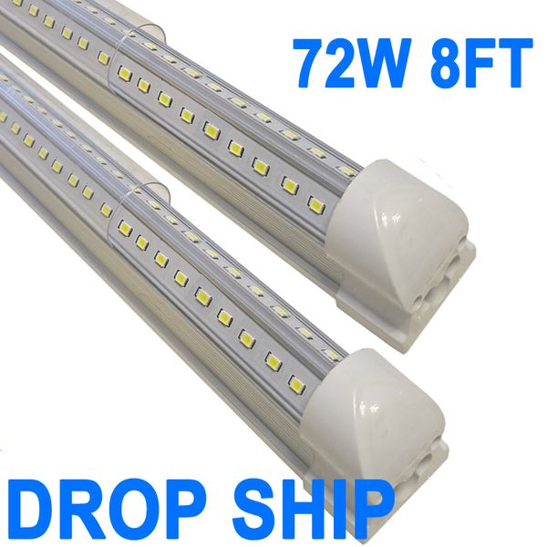 Luminaire d'atelier LED de 2,4 m, tube lumineux T8 intégré de 72 W, couvercle transparent à haut rendement 6 500 K, entrepôt d'éclairage en forme de V à 270 degrés, lumières améliorées Plug and Play Crestech