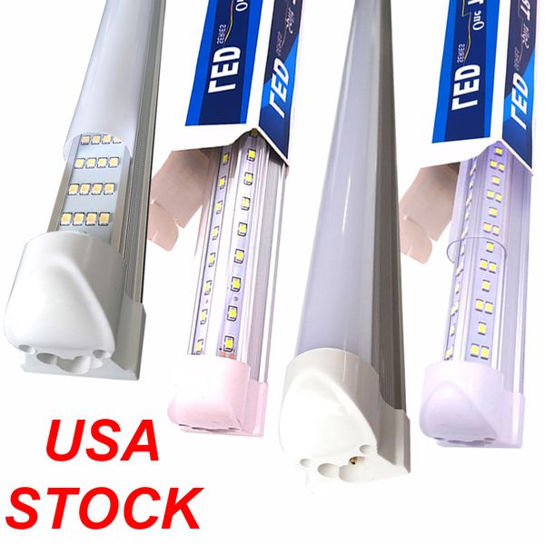 8Ft LED Shop Luminaire T8 Tubes intégrés Lumières 6500K Cold Whit V Forme Linkable Fixtures High Output Clear Cover 72W 100W 144W USASTAR