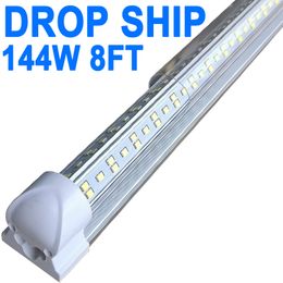 8FT LED-winkelverlichtingsarmatuur, witte T8 geïntegreerde buisverlichting, 144W 14400LM 6500K heldere afdekking met hoog vermogen, V-vormige verlichting Verbeterde lampen Plug en Play crestech