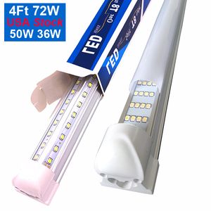 8FT LED Shop Luminaires V Forme T8 Tube intégré de 8 pieds Blanc froid Haut rendement 144W Tubes Éclairage Double face Entrepôts de garage Couvercles transparents Crestech