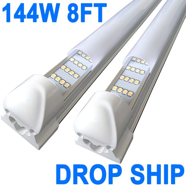 Luces LED para tienda de 8 pies, tubo de luz LED integrado de 8 pies, 8 pies y 4 filas, lámpara de montaje en superficie conectable con cubierta lechosa de 144 W y 18000 lm, reemplaza la luz fluorescente T8 T10 T12 Barn crestech