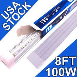 Lampes LED pour magasin de 2,4 m, tube LED intégré en forme de V de 2,4 m, 100 W, 12 000 lm, couvercle transparent, lampe à montage en surface, remplace les lampes fluorescentes T8 T10 T12 usastock