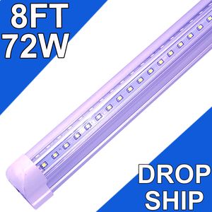 Lampes LED pour magasin de 8 pieds, tube lumineux LED intégré en forme de V de 8 pieds, 72W 7200lm, couvercle transparent, lampe à montage en surface connectable, remplace les lampes fluorescentes T8 T10 T12 usastock